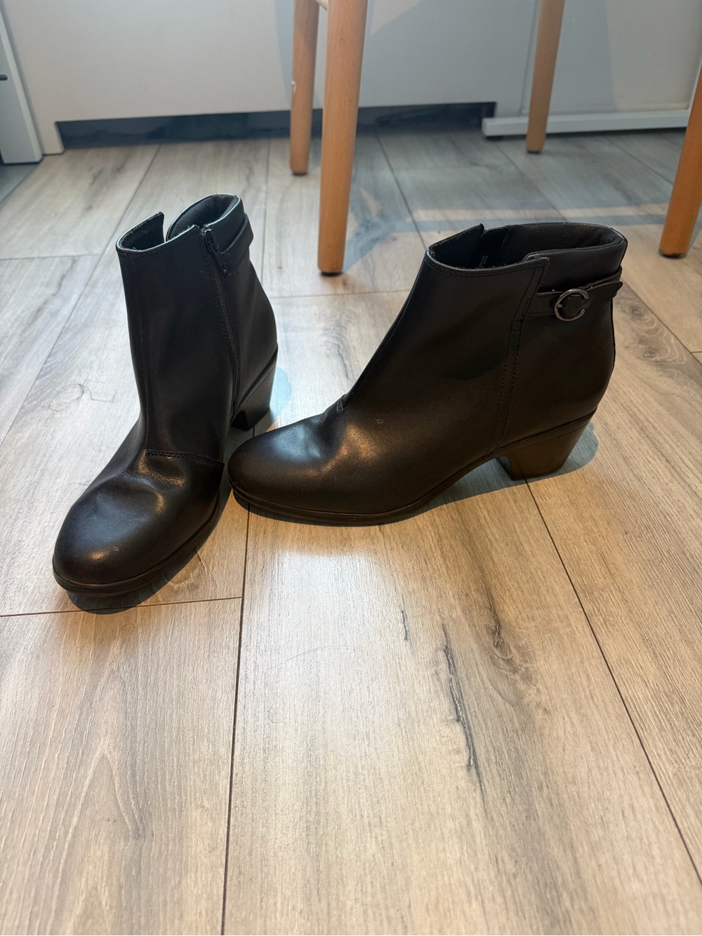 Zara Black Leather Ankle Boots with Buckle Detail
